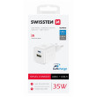 Caricatore Swissten TRAVEL CHARGER GaN 1x USB-C 35W PD + 1x USB-A 27W QC