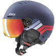 Casco da sci per bambini Uvex Rocket Jr. Visor blu scuro navy - red stripes