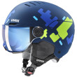 Casco da sci per bambini Uvex Rocket Jr. Visor blu/verde blue puzzle