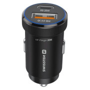 Adattatore Swissten Mini Car Charger USB-C PD + USB-A, 20W + cabel USB-C / USB-C, 1 m