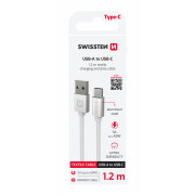 Cavo di ricarica e trasmissione Swissten Textile USB / USB-C 1,2 m argento stříbrná