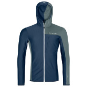 Felpa funzionale da uomo Ortovox Fleece Light Grid Hooded Jkt M blu scuro deep ocean