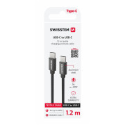 Cavo di ricarica e trasmissione Swissten Textile USB-C / USB-C 1,2 m nero černá