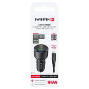 Adattatore Swissten Car Charger 2x USB-C PD + USB-A, 95 W + cabel USB-C / USB-C, 1 m