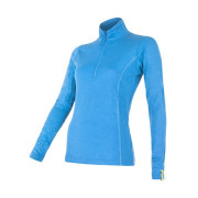 Maglietta sportiva da donna Sensor Merino Active colletto, cerniera blu Blue