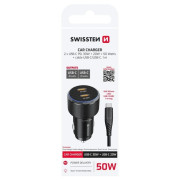 Adattatore Swissten Car Charger 2X USB-C PD, 50W + cabel USB-C / USB-C, 1 m