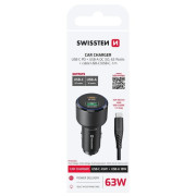 Adattatore Swissten Car Charger USB-C PD + USB-A, 63W + cabel USB-C / USB-C, 1 m