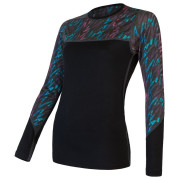 Maglietta da donna Sensor Merino Impress, dl.rukáv nero/blu Black/Stripes