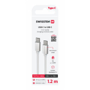 Cavo di ricarica e trasmissione Swissten Textile USB-C / USB-C 1,2 m argento stříbrná
