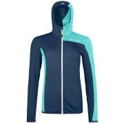 Felpa tecnica da donna Ortovox Fleece Light Grid Hooded Jkt W blu deep ocean