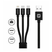 Cavo di ricarica e trasmissione Swissten DATA CABLE TEXTILE 3in1 1,2 M BLACK