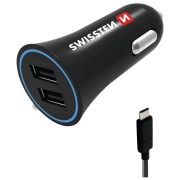 Adattatore da auto Swissten Car Charger + USB-C Cable nero Black