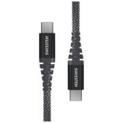 Cavo di ricarica e trasmissione Swissten Kevlar USB-C/USB-C 1,5 m grigio scuro Antracit