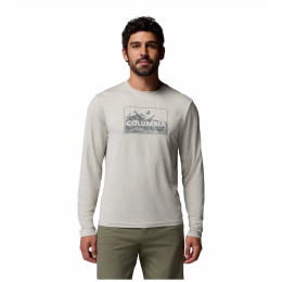 Maglietta da uomo Columbia Parsons Point™ Ls Graphic Tee beige Dark Stone Heather Framed Peakscape