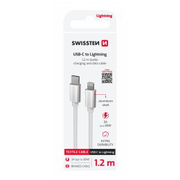 Cavo di ricarica e trasmissione Swissten Textile USB-C / Lightning 1,2 m argento stříbrná