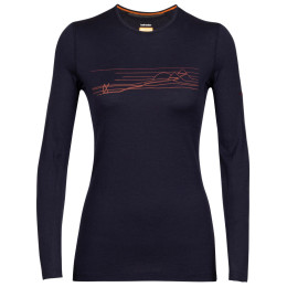 Maglietta sportiva da donna Icebreaker 200 Oasis LS Crewe Ski Stripes blu scuro midnight navy