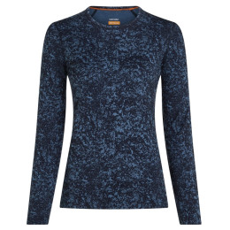 Maglietta sportiva da donna Icebreaker Women M 200 Oasis LS Crewe Moss BloomAOP blu/nero Midnvy/Dawn/Aop