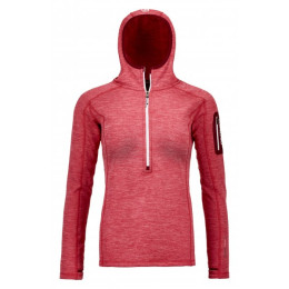 Felpa da donna Ortovox Fleece Light Melange Zip Neck rosso HotCoral
