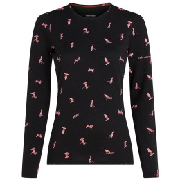 Maglietta sportiva da donna Icebreaker Women Merino 200 Oasis LS Crewe Snow Day nero Blck/Acdpnk/Aop