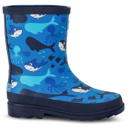 Stivali da pioggia per bambini Regatta Mudplay II Junior 4DT blu Bubbles the Shark Blue Print