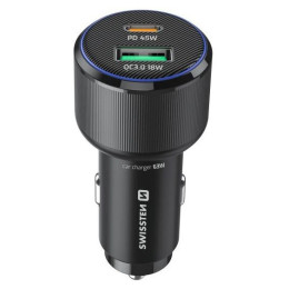 Adattatore Swissten Car Charger USB-C PD + USB-A, 63W + cabel USB-C / USB-C, 1 m