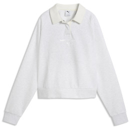 Felpa da donna Puma CLASS Relaxed Longsleeve Polo FL bianco White Glow Heather