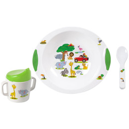 Set di piatti per bambini Brunner Jungle Parade 6M+ bianco/verde