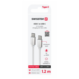 Cavo di ricarica e trasmissione Swissten Textile USB-C / USB-C 1,2 m argento stříbrná