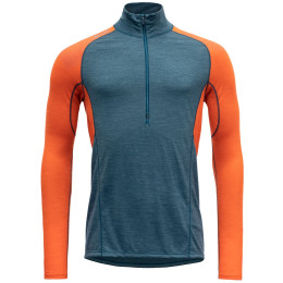 Maglietta funzionale da uomo Devold Running Merino 130 Zip Neck Man blu/arancio Pond