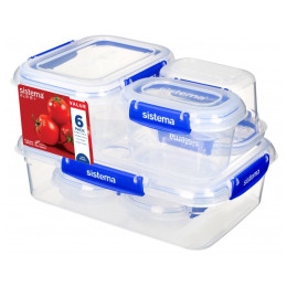 Scatola per alimenti Sistema 6 Pack Starter Klip It Trasparente Transparent with blue clips