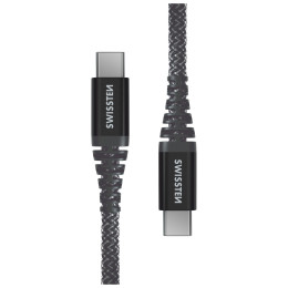 Cavo di ricarica e trasmissione Swissten Kevlar USB-C/USB-C 1,5 m grigio scuro Antracit