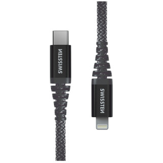 Cavo di ricarica e trasmissione Swissten Kevlar USB-C/Lightning 1,5 m grigio scuro Antracit