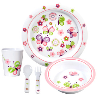 Set di piatti per bambini Brunner Butterfly 3+ bianco/rosa