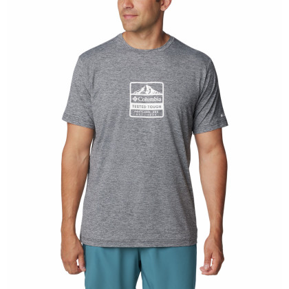 Maglietta da uomo Columbia Kwick Hike™ Graphic SS Tee grigio Black Heather, Tested Tough PDX