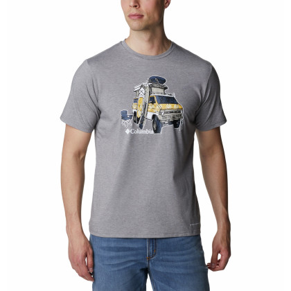 Maglietta da uomo Columbia Men'S Sun Trek Short Sleeve Graphic Tee grigio City Grey Heather, H2O Fanatic Graphic