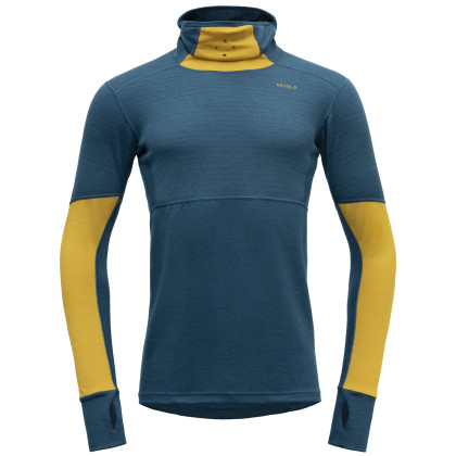 Felpa funzionale da uomo Devold Expedition Arctic Pro Hoodie blu/giallo Flood