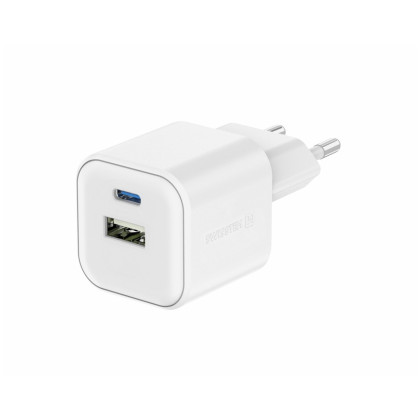 Caricatore Swissten TRAVEL CHARGER GaN 1x USB-C 35W PD + 1x USB-A 27W QC bianco