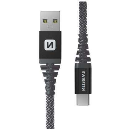 Cavo di ricarica e trasmissione Swissten Kevlar USB/USB-C 1,5 m grigio scuro Antracit