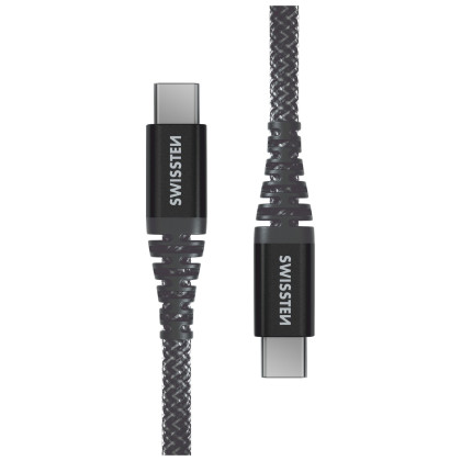 Cavo di ricarica e trasmissione Swissten Kevlar USB-C/USB-C 1,5 m grigio scuro Antracit