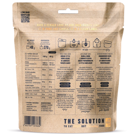 Cibo disidratato Lyo food Fagioli mungo alla indiana con salsa di pomodoro 270 g