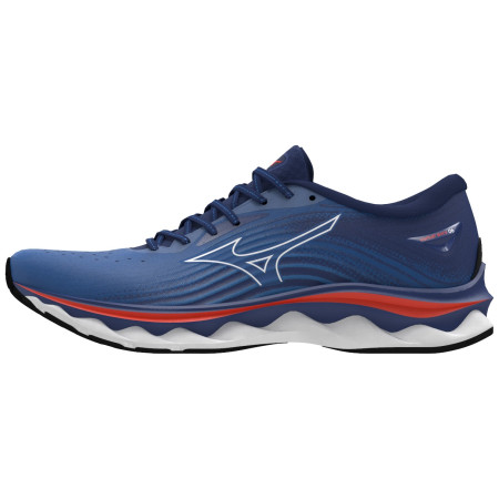 Scarpe da corsa da uomo Mizuno Wawe Sky 6 blu/bianco TurkishSea/White/CherryTomato