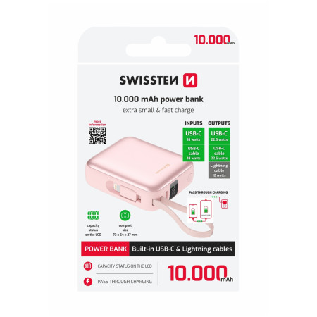 Powerbank Swissten Space 10000 mAh USB-C + Lightning rosa růžová
