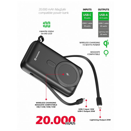 Caricabatterie portatile senza fili Swissten POWER BANK 20000 mAh PD 20W
