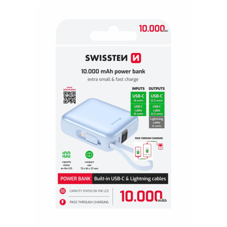 Powerbank Swissten Space 10000 mAh USB-C + Lightning blu modrá