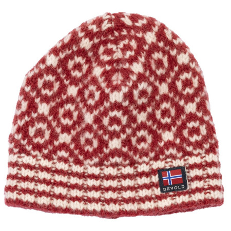 Cappello invernale Devold Svalbard Wool Beanie rosso/bianco HINDBERRY/OFFWHITE