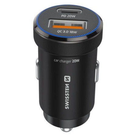 Adattatore Swissten Mini Car Charger USB-C PD + USB-A, 20W + cabel USB-C / USB-C, 1 m