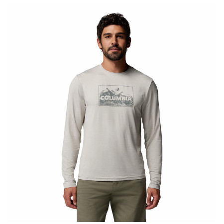 Maglietta da uomo Columbia Parsons Point™ Ls Graphic Tee beige Dark Stone Heather Framed Peakscape