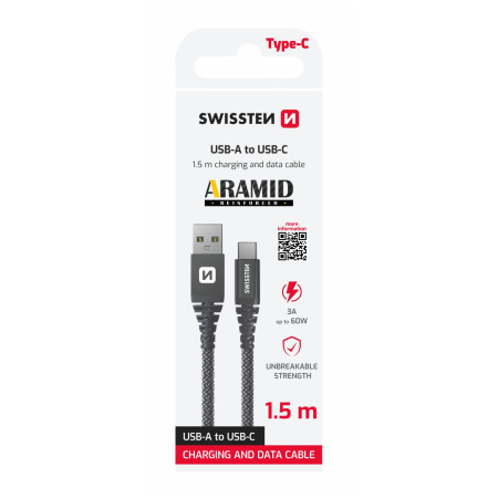 Cavo di ricarica e trasmissione Swissten Aramid Reinforced USB/USB-C 1,5 m