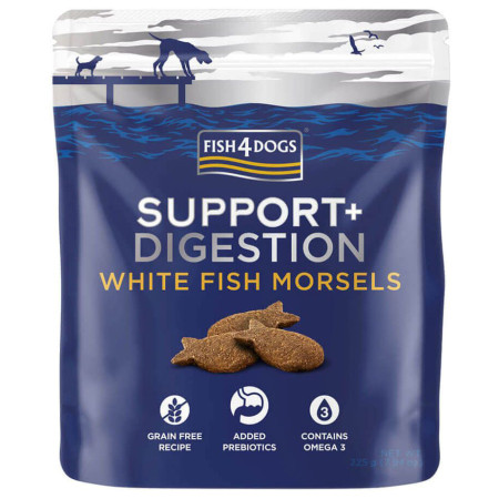 Snack per cani Fish4Dogs Digestion White Fish Morsels 225g
