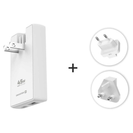 Adattatore Swissten World Travel Charger 45W GaN USB-C + USB-A
